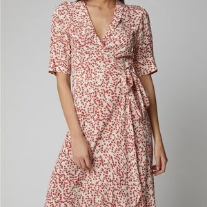 Ganni Floral Wrap Dress - Goldstone Crepe in Red and Cream